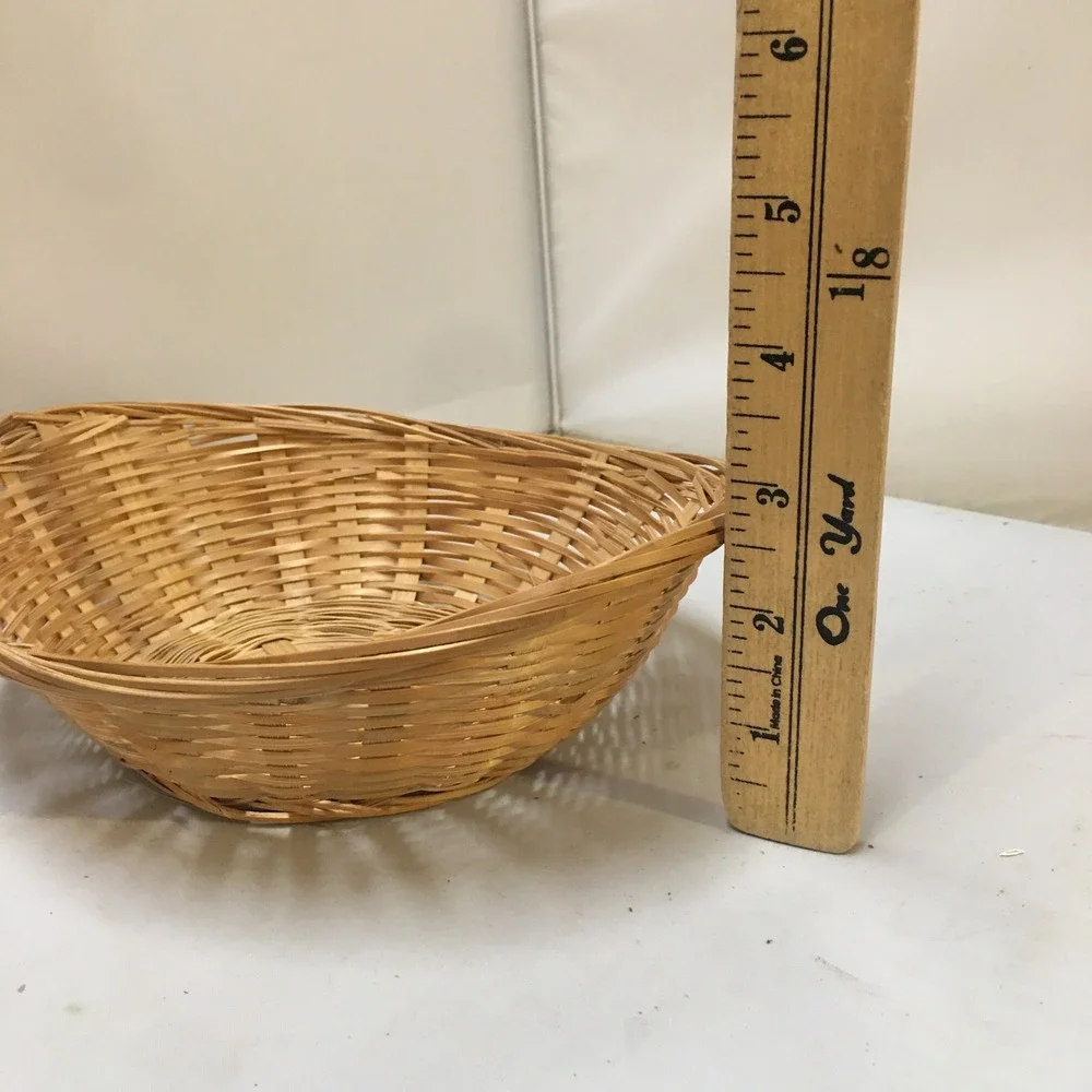 Woven Bamboo Basket Home Decor Small Tan Oval 8.5x6.5x2.5 Cottagecore